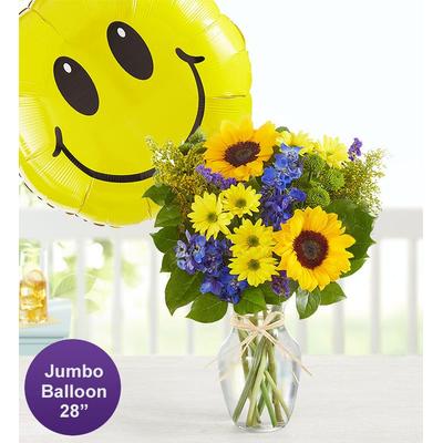 1-800-Flowers Seasonal Gift Delivery Fields Of Europe Summer W/ Jumbo Smile Balloon Medium