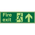 Seco Fire Exit - Fire Exit, Man Running Right, Arrow Pointing Up Sign, 450mm x 150mm - Photoluminescent 2mm Acrylic