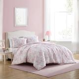 Laura Ashley Delphine Pink Cotton Reversible Comforter Set Polyester/Polyfill/Cotton in Pink/Yellow | Twin Comforter + 1 Standard Sham | Wayfair