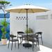 Orren Ellis Hylda Square 4 - Person 31.4" Long Outdoor Dining Set w/ Umbrella Glass/Plastic in Black | 31.4 W x 31.4 D in | Wayfair