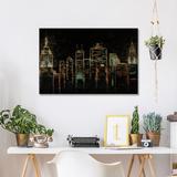 Latitude Run® Cityscape by James Wiens - Unframed Painting on Wood in Black/Blue/Brown | 18 H x 26 W x 1.5 D in | Wayfair