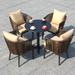 Bayou Breeze Hudnell Round 4 - Person 27.6" Long Outdoor Dining Set w/ Cushions Metal/Wicker/Rattan in Black | 27.6 W x 27.6 D in | Wayfair