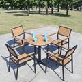 Hokku Designs Basheba Round 4 - Person 27.56" Long Aluminum Outdoor Dining Set Wood/Plastic/Metal in Brown/Yellow | 27.56 W x 27.56 D in | Wayfair