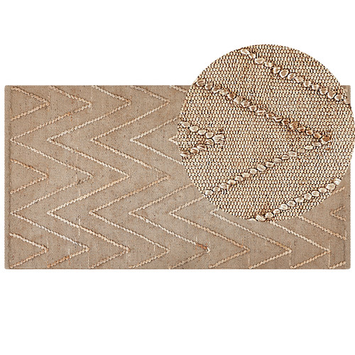 Teppich Beige Jute Baumwolle 80 x 150 cm Rechteckig Geometrisches Muster handgewebt Boho Stil Schlafzimmer Wohnzimmer