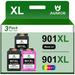 3-Pack 901XL Ink Cartridges 901 Ink Cartridge Black And Color Replacement for HP 901 901XL 901 XL Ink Work with OfficeJet J4680 J4580 J4550 J4540 J4500 4500 J4660 J4680c G510a (2 Black 1 Tri-Color)