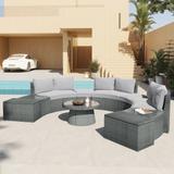 10PCS Outdoor Half Round Patio Rattan PE Wicker Conversation Sofa Set