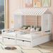 Twin Size House Platform Beds with 2 Drawers, Combination of 2 Side by Side Twin Beds