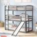 Twin Size Triple Floor Bunk Bed with Adjustable Slide & Ladder, Bedroom Wood BunkBed Frame for 3 Kids Adults, No Box Spring Need