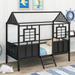 Modern Twin Size Metal Low Loft Bed Frame 77.1" House Bed with Roof and 2 Front Windows