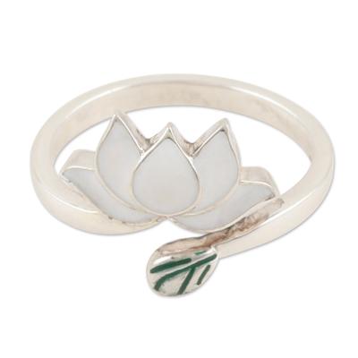 Serene Lotus,'Lotus-Themed Sterling Silver Wrap Ring Crafted in India'