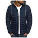 Wendunide 2024 Clearance Sales Hoodies for Men Men s Autumn and Winter Leisure Plus Size Hat Zip Pocket Cotton-Padded Jacket Coat Top Blouse Mens Parkas Navy M