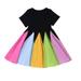 ZCFZJW Kids Toddler Baby Girls Rainbow Dress Princess Cute Loose Flowy Summer Sleeveless Round Neck A-Line Beach Tank Sundress #02-Black 3-4Years