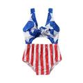 Toddler Baby Girl 4th of July Swimsuit American Flag Swimwear Cut Out One Piece Bathing Suit Tie Front Monokini