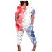 Wycnly Womens Jumpsuits Plus Size Independence Day Patriotic Long Jumpsuits Overalls with Pocket Trendy Star USA Flag Print V-Neck Short Sleeve Maxi Summer Rompers Sky Blue xxl
