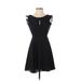 Casual Dress - A-Line Keyhole Short sleeves: Black Print Dresses - Women's Size 0