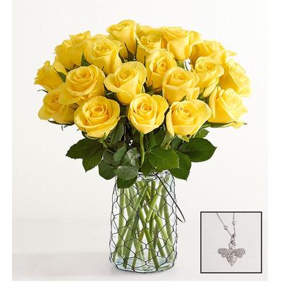 1-800-Flowers Flower Delivery Yellow Roses W/ Ross - Simons Bee Necklace W/ Market Vase & Ross - Simons Bee Necklace