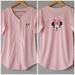 Disney Tops | Disney Pink Minnie Mouse Short Sleeve V-Neck Jersey Womens Large | Color: Pink/White | Size: L