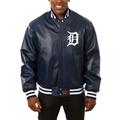 Men's JH Design Navy Detroit Tigers Big & Tall Full-Snap All-Leather Jacket
