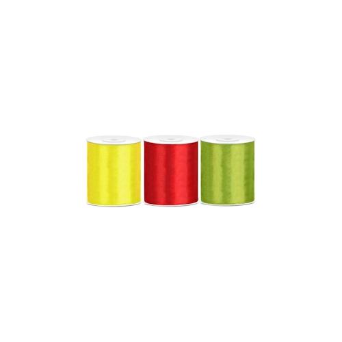 Satin Geschenkband 100mm 3 Farben je 25m lang bunt gelb rot grün Schleifenband Geschenkverpackung Geburtstag Hochzeit Weihnachten 3er Set