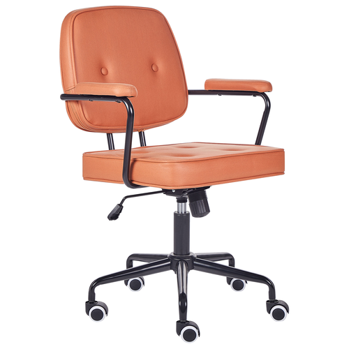 Bürostuhl Orange Kunstleder mit Gebremsten Rollen Armlehnen Höhenverstellbar Klssisch Retro Arbeitsstuhl Home-Office Wohnzimmer