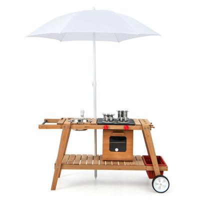Costway Wooden Play Cart with Sun Proof Umbrella f...