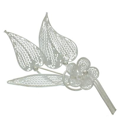 Sterling silver brooch pin, 'Silver Camellia'