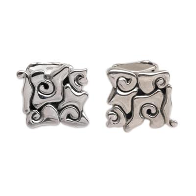 Sterling silver cufflinks, 'Bali Clouds'