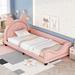 Twin Size Upholstered Daybed Platform Bed with Cartoon Style Headboard and Nailhead Trim, Pu Leather