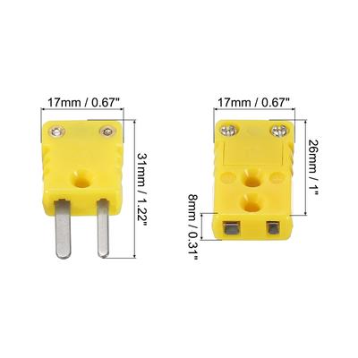 K Type Thermocouple Wire Connectors Male Female Plug 120°C(248°F) Yellow 5 Set