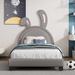 Twin Size Rabbit Ornament Upholstered Platform Bed with PU Leather, High Load Capacity and Solid Construction