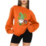 SOOMLON Semi Formal Dresses St. Patrick s Day Women s Evening Print Party Prom Swing Bow Dress Casual Long Sleeve Round Neck Tops Loose Blouse St. Patrick s Day Print Graphic Sweatshirt Orange M