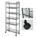 HLC 6 Tier Freestanding Metal Bathroom Kitchen Storage Shelf Rack with Wheels Black