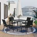 Patio Dining Sets Clearance 5 Piece Patio Furniture Sets with Umbrella Hole and 4 Wicker Armchairs Dining Table All-Weather Dining Conversation Set with Cushions for Backyard Lawn Garden