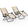 Magshion Outdoor Zero Gravity Chairs Set of 2 Adjustable & Folding Patio Reclining Lounge Chair Zero-Gravity Camping Lounge Chair with Cup Holder Pillow Cream