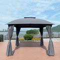 10 x 10 Gazebo Canopy with Rust-resistant powder-coated steel Frame Permanent Pavilion Outdoor Gazebo with Curtains for Patio Garden Backyard Grey