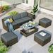 Outdoor Patio Furniture Set 5-Piece PE Rattan Wicker Sectional Sofa Set with Adustable Backrest Lift Top Coffee Table and Ottomans Garden Conversation Sofa Set with Cushions Gray