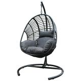 Wicker Swing Egg Shaped Chair Patio Haning Chair with Cozy Cushion for Garden Outdoor Indoor Black