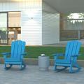 Emma + Oliver Set of 2 Adirondack Rocking Chairs with Cup Holders Weather Resistant HDPE Adirondack Rocking Chairs in Blue