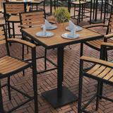 BizChair Commercial Grade 32 Square Outdoor Bar Height Table with Faux Teak Poly Resin Slats