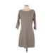 Express Casual Dress - A-Line Scoop Neck 3/4 sleeves: Gray Print Dresses - Women's Size Large