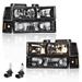 PIT66 Headlight Fit for 1994-1999 GMC C1500 K1500 Yukon C1500 C2500 K1500 K2500 Suburban/1994-2000 GMC C2500 C3500 K2500 K3500 Clear Lens Black Housing Amber Reflector