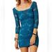 Free People Dresses | Free People Blue Bodycon Dress Size Xs/S Teal Stretch Intimately Party Crochet | Color: Blue | Size: Xs