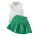 Fsqjgq Baby Girl Romper Toddler Baby Girl Clothes Toddler Girls Clothing Set Sleeveless Solid Turtleneck Knitting Ribbed Tops Pleated Skirt Outfits for Girls Size 100 Green