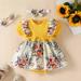 Lilgiuy Baby Girl Short Sleeved Jumpsuit Dress Lace Sweet Summer One-piece Floral Skirt And Headband for Birthday Party School