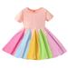 Baby Deals!Toddler Girl Clothes Clearance Toddler Girls Casual Dresses Kids Dresses Clearance Toddler Kids Baby Girls Fashion Cute Short Sleeve Sweet Rainbow Stitching Ruffle Dress