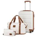 Kono Luggage Set Cabin/Medium/Large Suitcases Hard Shell Luggage with 4 Spinner Wheels and Dial Combination Lock(Cream White)