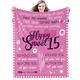 15th Birthday Gifts for Girls Happy Sweet 15 Blanket Gifts 15 Year Old Quinceanera Flannel Throw Blankets, Daughters, Sisters, Granddaughters, Nieces Fifteen Birthday Gift Idea, 15th, 140cmx180cm