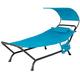COSTWAY Outdoor Hammock with Stand and Canopy, Patio Swing Hammock Bed with Cushion, Pillow & Storage Pocket, Heavy Duty Steel Frame Hanging Chaise Lounge for Garden Lawn Poolside Camping (Blue)