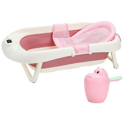 Tolletour - Baby Badewanne Reisebadewanne Babywanne Ergonomische Faltbare mit Thermometer - rosa