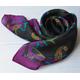 Silk Scarf Black & Purple Square Chiffon Neck Or Hair Wrap With Floral Paisley Vine Print